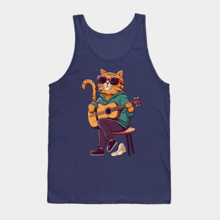 Drum n bass singing DJ Cat music T-shirt for Birthday Gift Tank Top